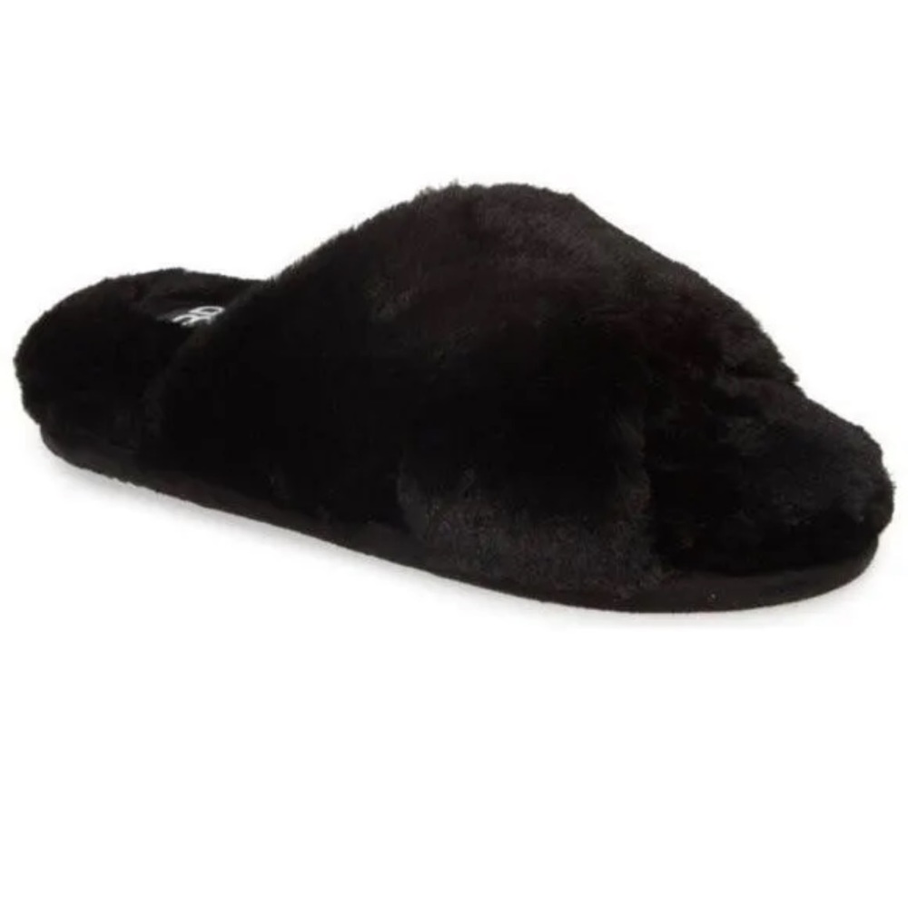 NWT BP Sophie Criss Cross Slippers Women’s Plush Faux Fur Black Small 5/6 Lounge